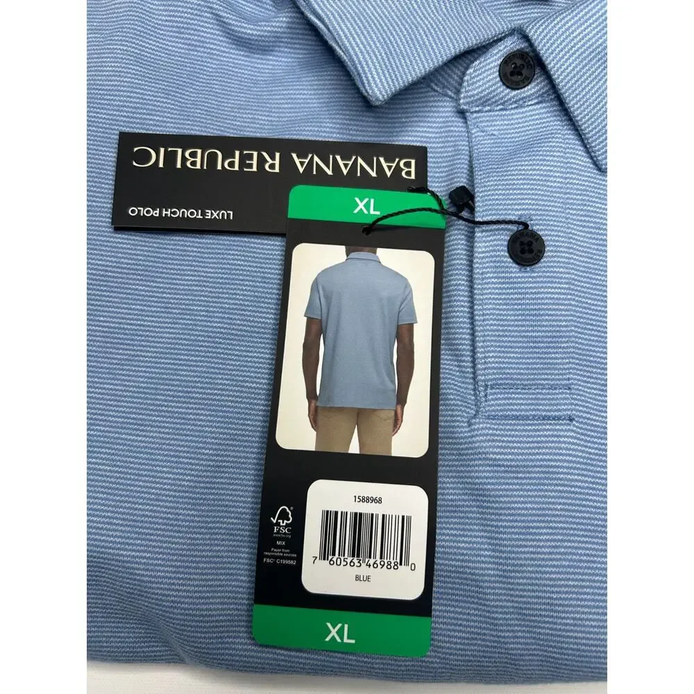 Banana Republic Men's Luxe Polo Shirt, Short Sleeve, Cotton, Blue, Size XL